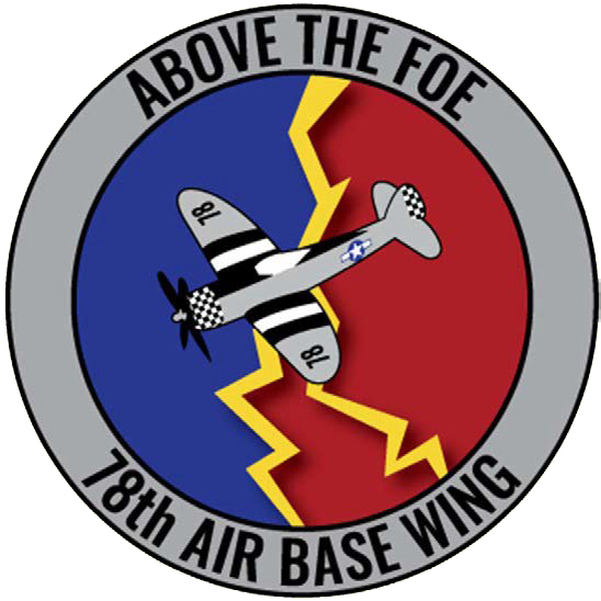 78 ABW logo, Blue and red background with an airplane and lightning